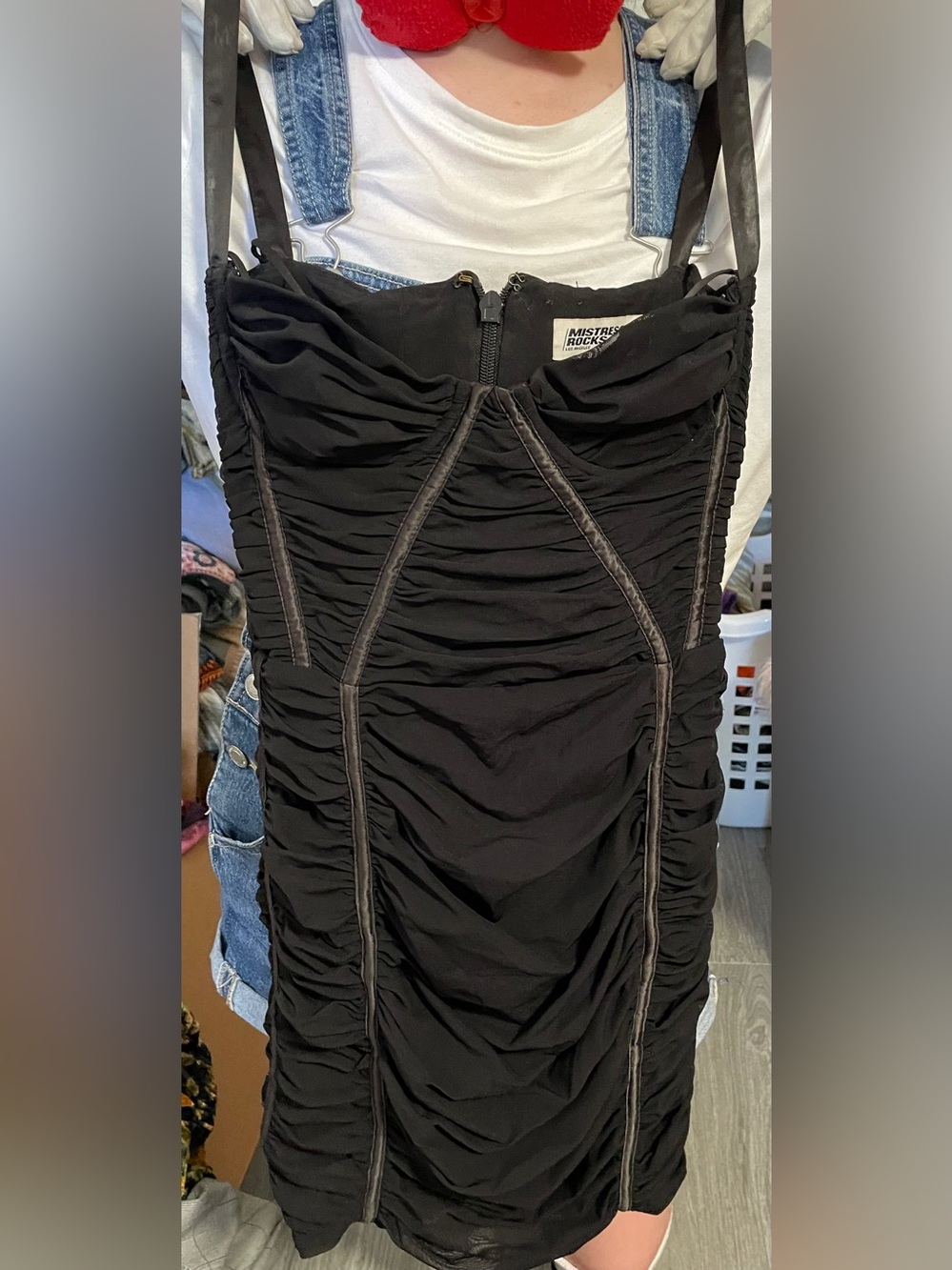 Mistress Rocks black short dress w/boning all over, form fitting size S womens